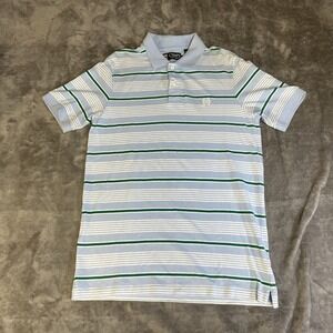Chaps Polo Shirt Mens Small Blue Green White Stripes USA Short Sleeve